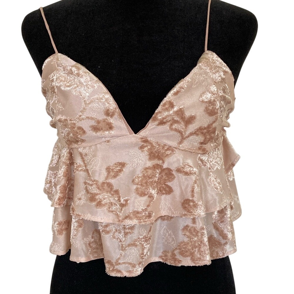 Molly Green Womens Velvet Burnout Crop Ruffle Tank Size M Campaign Romantic Y2K